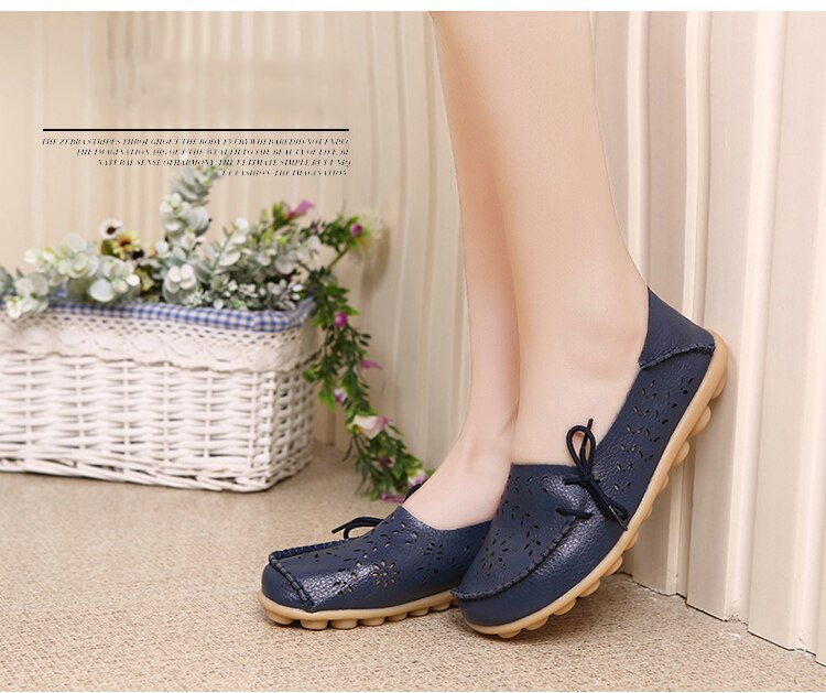 Victoria's Vogue Women Flats Shoes New Moccasins Lady Genuine Leather Footwear Mother Loafes Flower Shoes Woman Soft Sole Ballet 43 Size