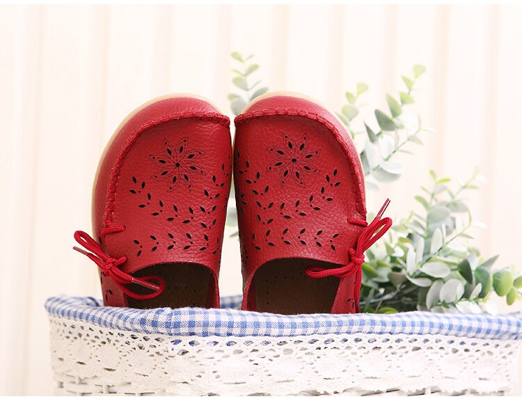 Victoria's Vogue Women Flats Shoes New Moccasins Lady Genuine Leather Footwear Mother Loafes Flower Shoes Woman Soft Sole Ballet 43 Size