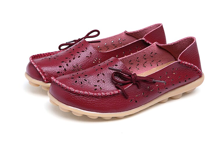 Victoria's Vogue Women Flats Shoes New Moccasins Lady Genuine Leather Footwear Mother Loafes Flower Shoes Woman Soft Sole Ballet 43 Size