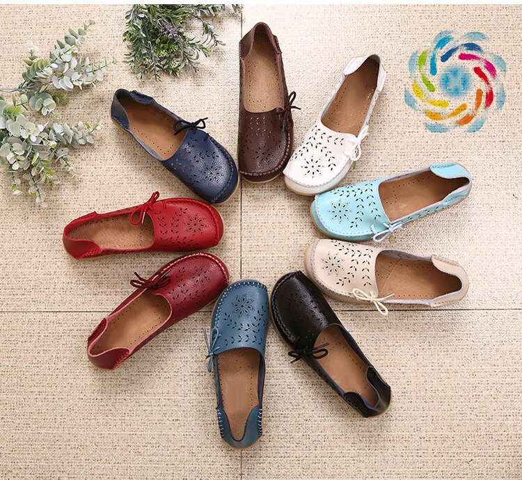 Victoria's Vogue Women Flats Shoes New Moccasins Lady Genuine Leather Footwear Mother Loafes Flower Shoes Woman Soft Sole Ballet 43 Size