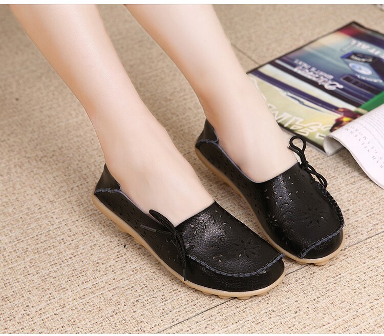 Victoria's Vogue Women Flats Shoes New Moccasins Lady Genuine Leather Footwear Mother Loafes Flower Shoes Woman Soft Sole Ballet 43 Size