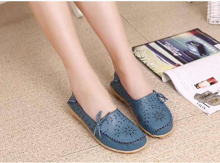 Victoria's Vogue Women Flats Shoes New Moccasins Lady Genuine Leather Footwear Mother Loafes Flower Shoes Woman Soft Sole Ballet 43 Size