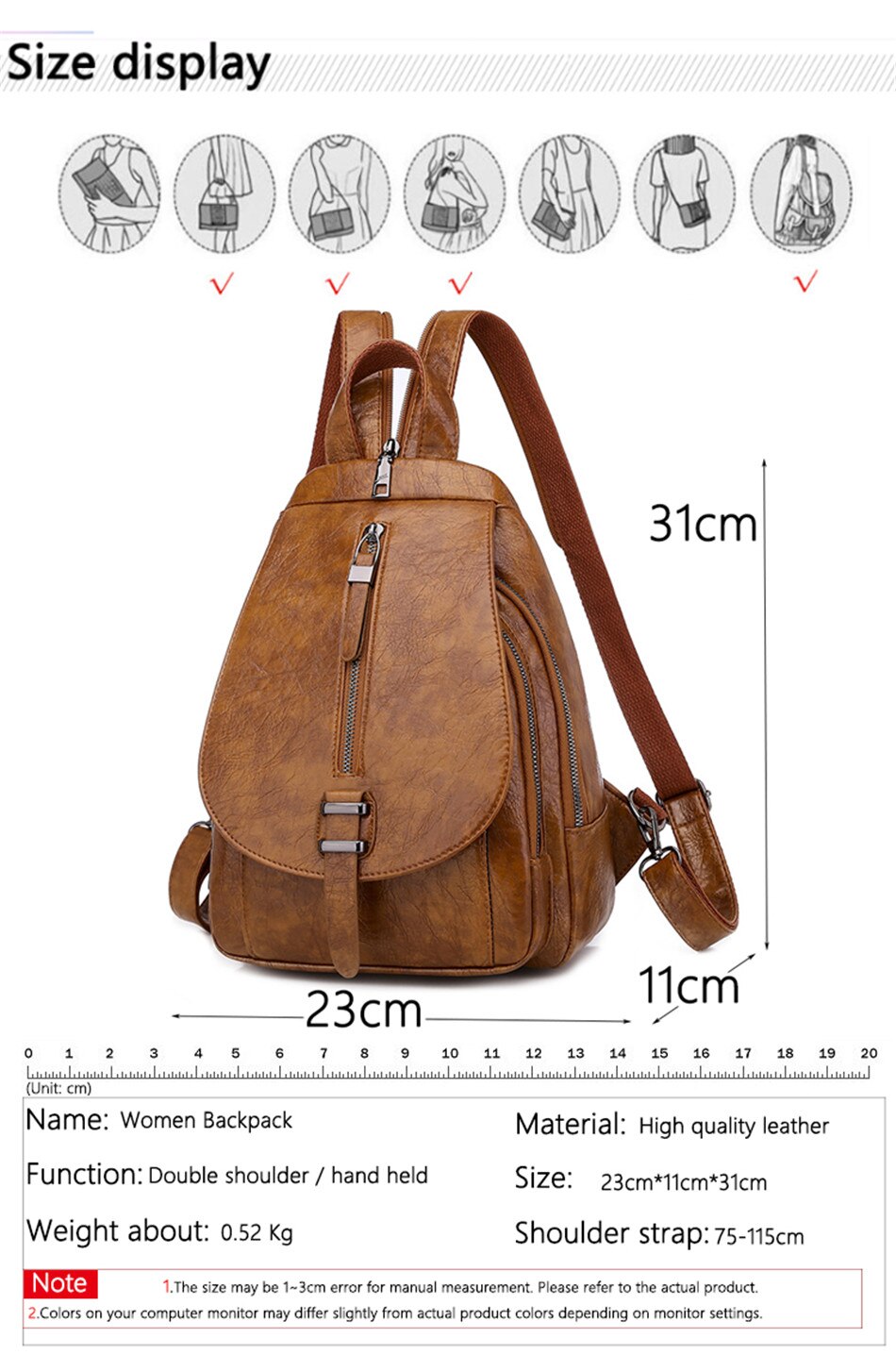 Victoria's Vogue 2021 New Women Backpack High Quality Oil Wax Leather Backpack Chest Bag Fashion Travel Backpack Daily Bag Backbag Mochila Sac