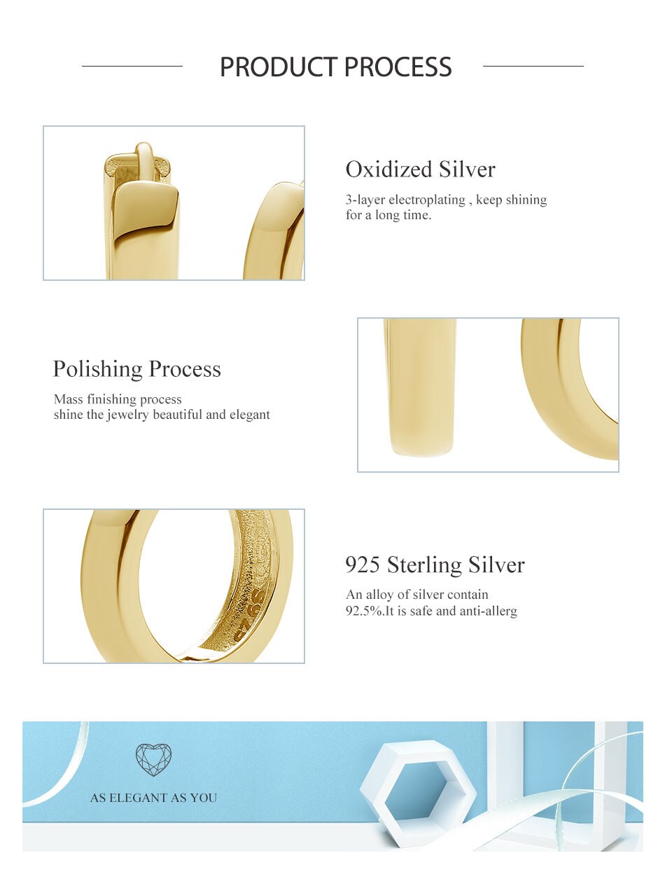 Victoriasvogue Authentic 925 Sterling Silver Bold Hoops Earrings for Women 18K Gold Plated Circle Earrings Wedding Engagement Jewelry