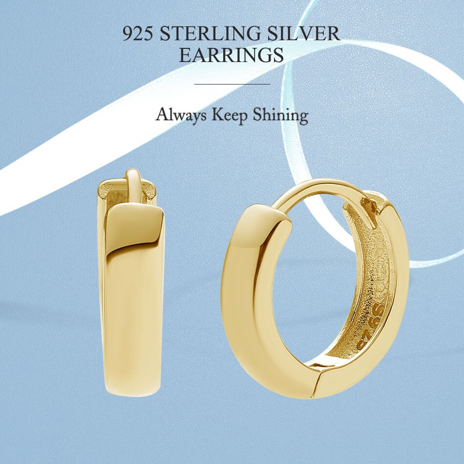 Victoriasvogue Authentic 925 Sterling Silver Bold Hoops Earrings for Women 18K Gold Plated Circle Earrings Wedding Engagement Jewelry