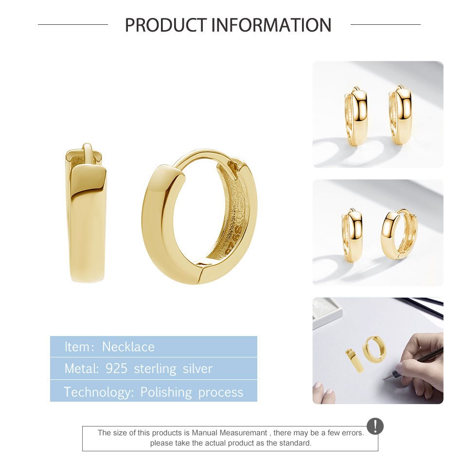 Victoriasvogue Authentic 925 Sterling Silver Bold Hoops Earrings for Women 18K Gold Plated Circle Earrings Wedding Engagement Jewelry