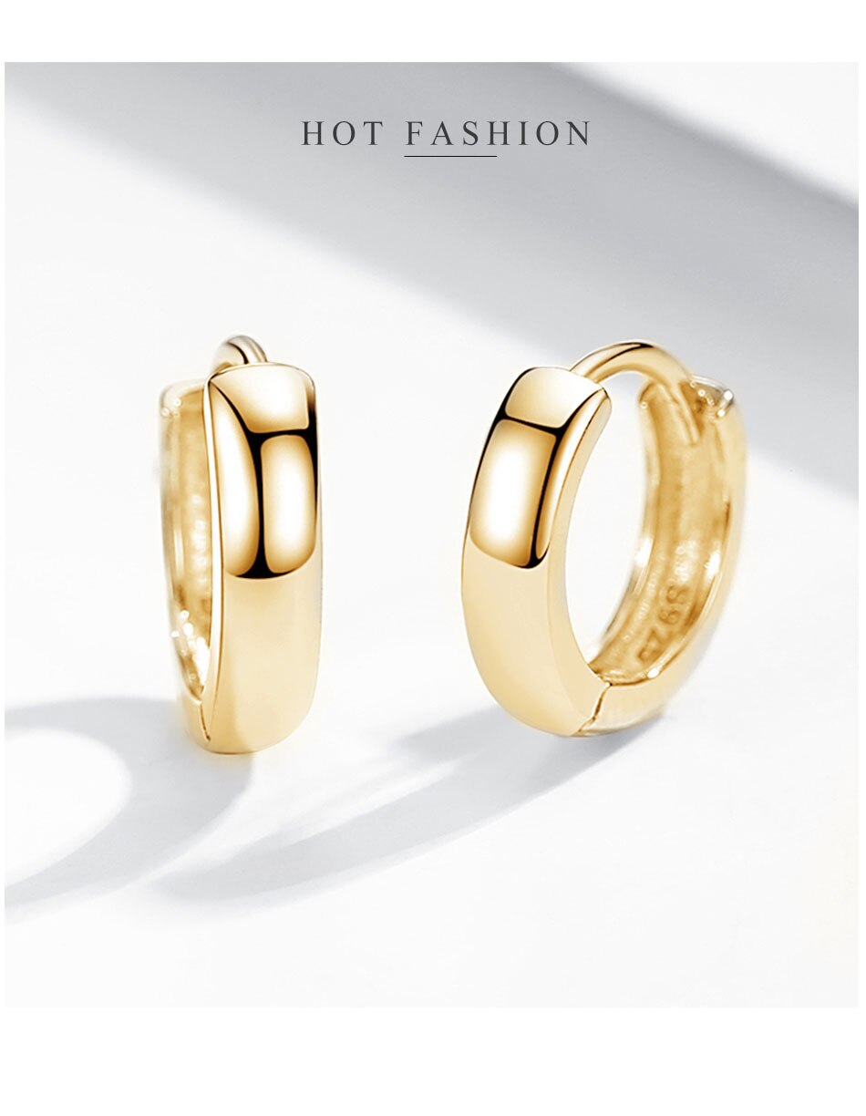 Victoriasvogue Authentic 925 Sterling Silver Bold Hoops Earrings for Women 18K Gold Plated Circle Earrings Wedding Engagement Jewelry