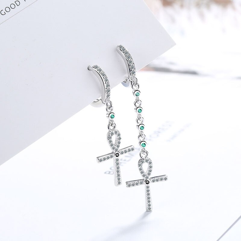 Victoria's Vogue Prevent Allergy 925 Sterling Silver Earring for Women Creative Elegant Sparkling Cross Zircon Pendant Bride Jewelry Gift
