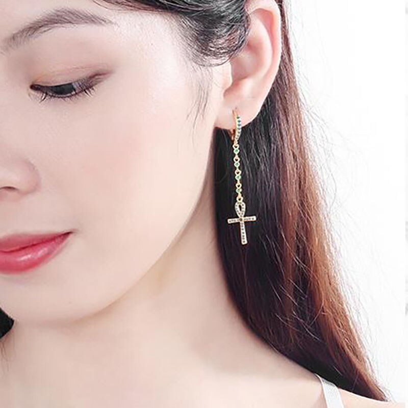 Victoria's Vogue Prevent Allergy 925 Sterling Silver Earring for Women Creative Elegant Sparkling Cross Zircon Pendant Bride Jewelry Gift