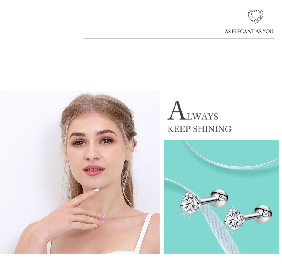 Victoriasvogue 925 Sterling Silver Simple Stud Earrings Crystal Cubic Zirconia Round Ball Geometric Earrings Women Wedding Jewelry Victoriasvogue 925 Sterling Silver Simple Stud Earrings Crystal Cubic Zirconia Round Ball Geometric Earrings Women Wedding Jewelry