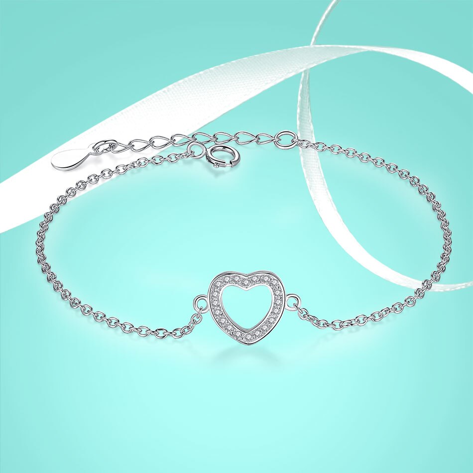 Victoriasvogue Fashion 925 Sterling Silver Heart Charms Bracelet for Women Sparkling Crystal Link Chain Bracelets Original Jewelry