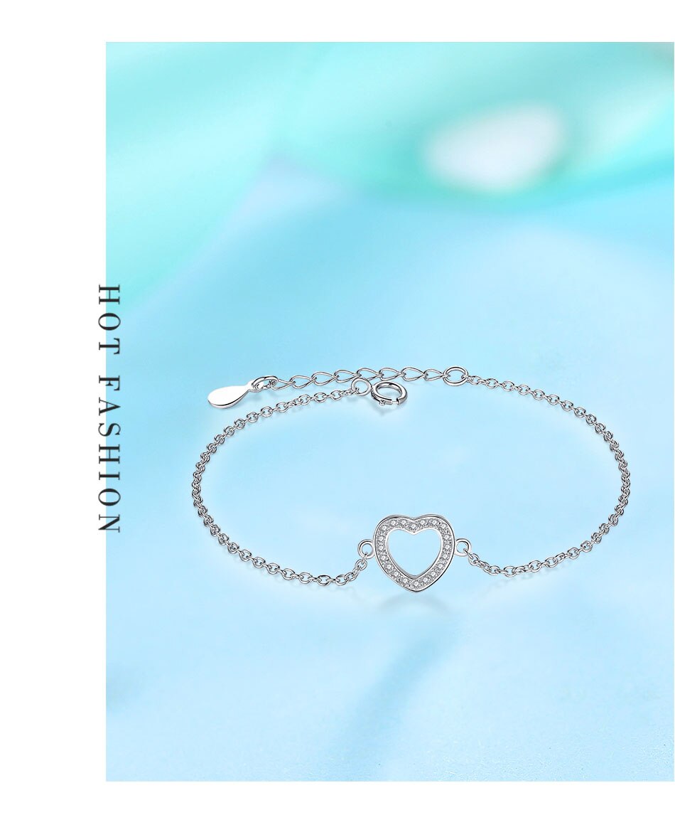 Victoriasvogue Fashion 925 Sterling Silver Heart Charms Bracelet for Women Sparkling Crystal Link Chain Bracelets Original Jewelry