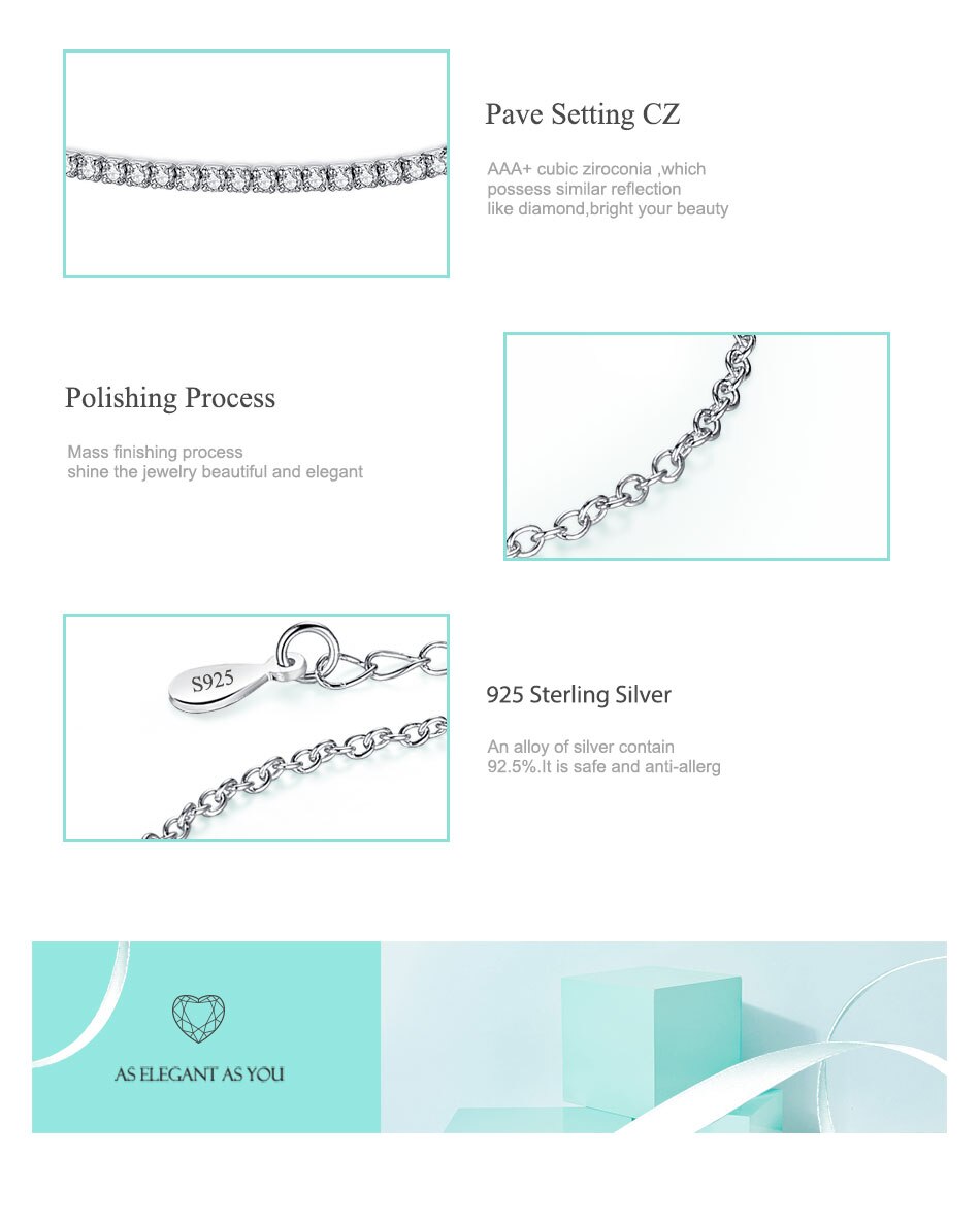 Victoriasvogue 925 Sterling Silver Tennis Charm Bracelets For Women With Cubic Zirconia Link Chain Anti-allergy Sterling-silver-jewelry