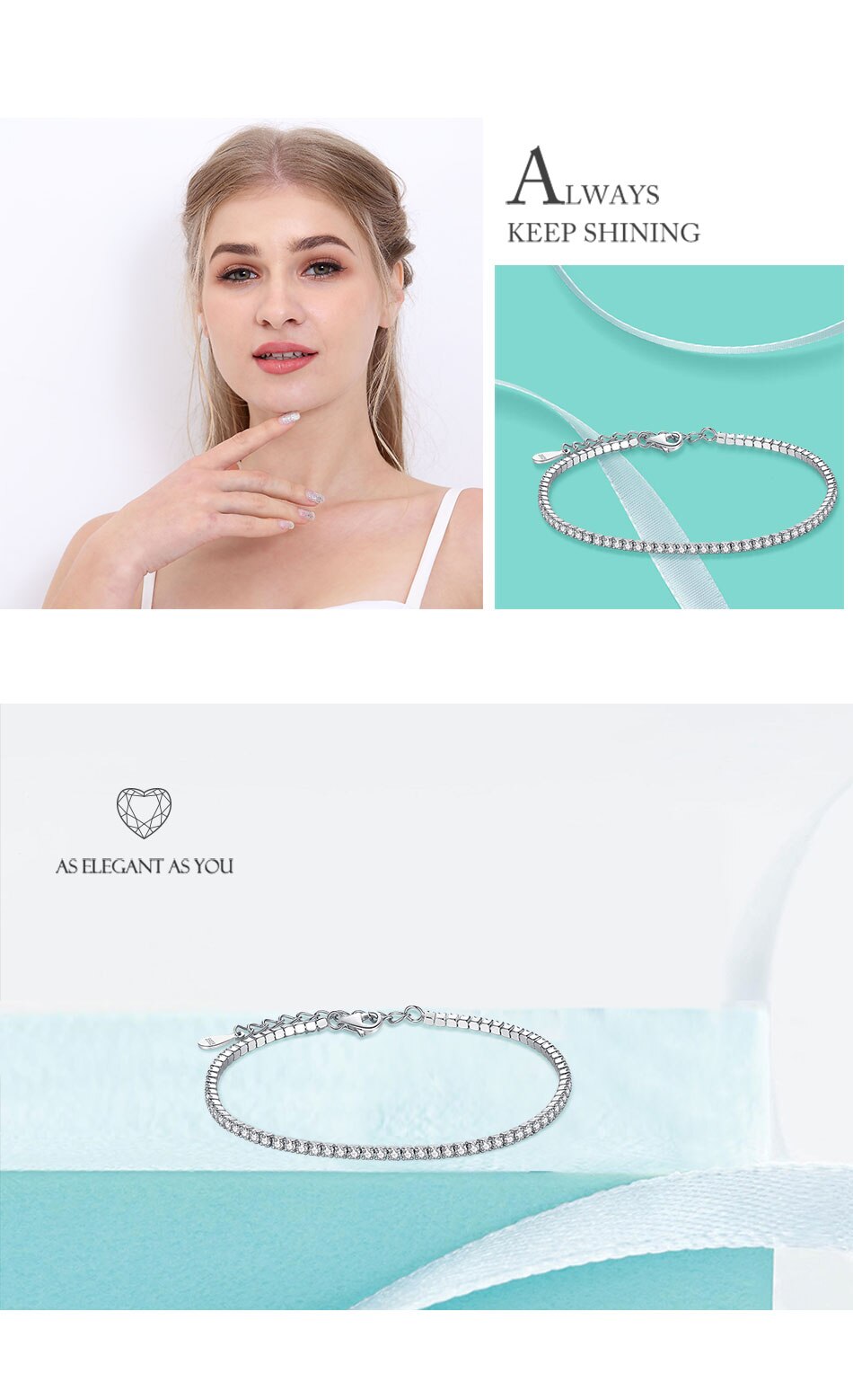 Victoriasvogue 925 Sterling Silver Tennis Charm Bracelets For Women With Cubic Zirconia Link Chain Anti-allergy Sterling-silver-jewelry