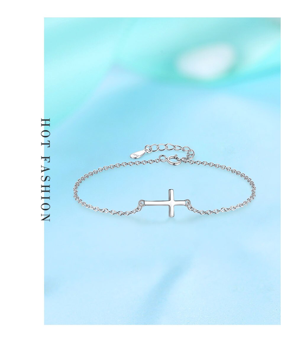 Victoriasvogue Luxury Faith Christian Cross Charm Bracelets Bangles for Women 925 Sterling Silver Bracelet Femme Friendship Jewelry