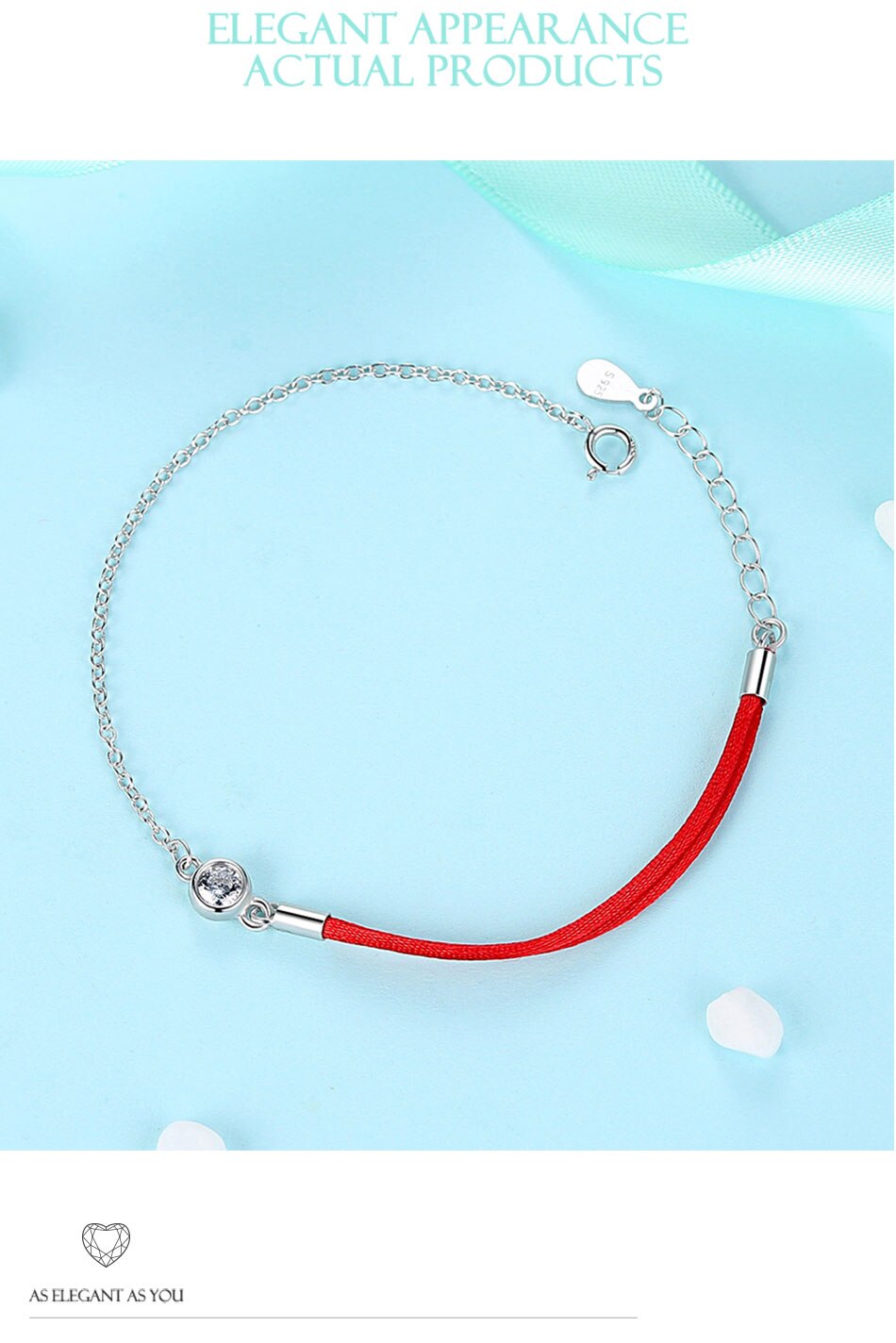 Victoriasvogue 925 Sterling Silver Bracelet for Women Crystal Round Charm Bracelets Lucky Red Thread Rope Chain Bracelet Female Jewelry