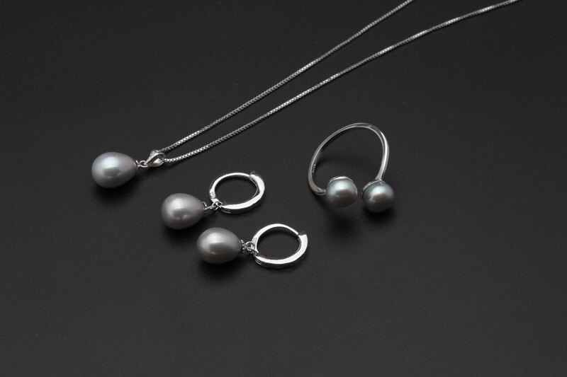 Victoria's Vogue  Real wedding black freshwater pearl jewelry set women,natural pearl sets 925 silver necklace earring anniversary gift