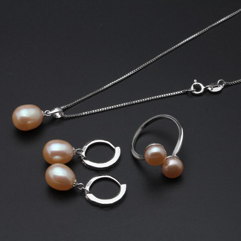 Victoria's Vogue  Real wedding black freshwater pearl jewelry set women,natural pearl sets 925 silver necklace earring anniversary gift