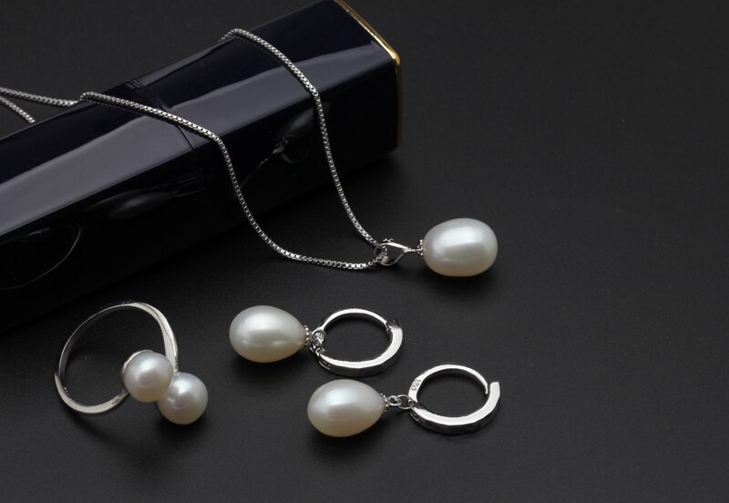 Victoria's Vogue  Real wedding black freshwater pearl jewelry set women,natural pearl sets 925 silver necklace earring anniversary gift