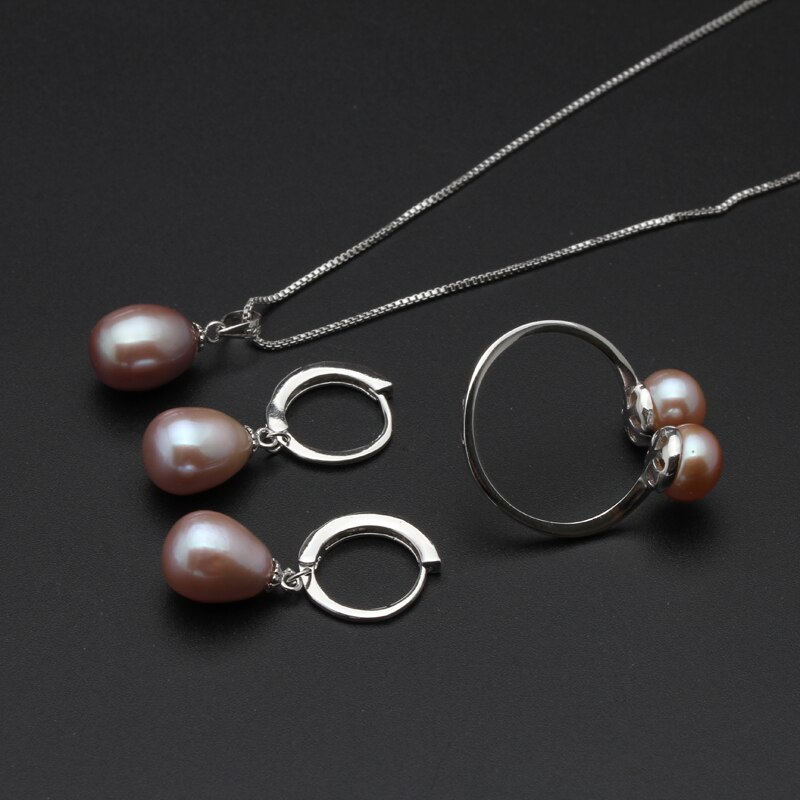 Victoria's Vogue  Real wedding black freshwater pearl jewelry set women,natural pearl sets 925 silver necklace earring anniversary gift