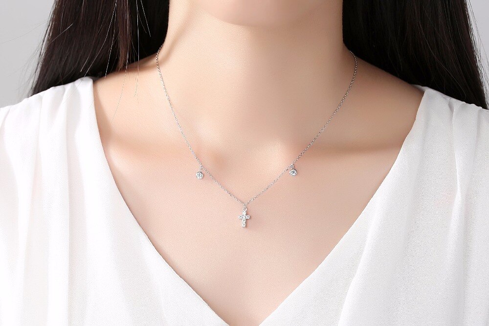 Victoriasvogue Authentic 100% 925 Sterling Silver Austrian Crystal Cross Necklaces Pendant Jewelry Fashion Women Statement Necklace 2019