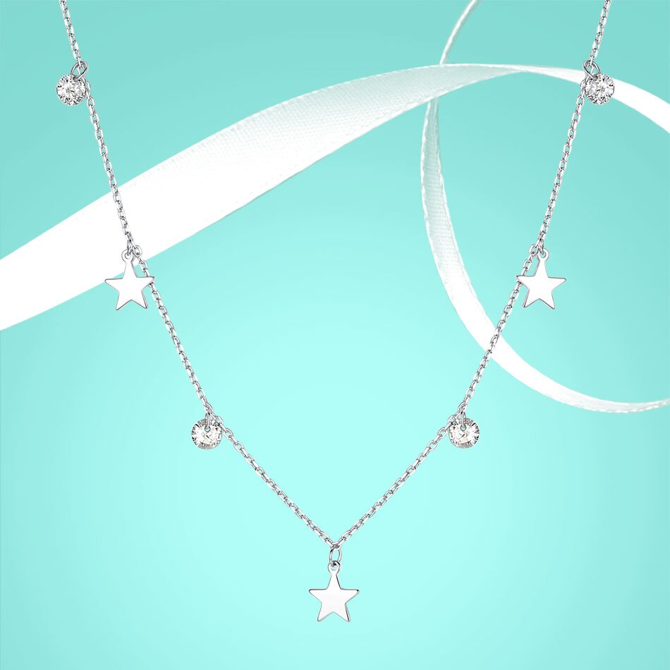Victoriasvogue Real 100% 925 Silver Choker Rhinestone star pendant Necklace Crystal Women Chain Sterling Silver Fine Jewelry Gift