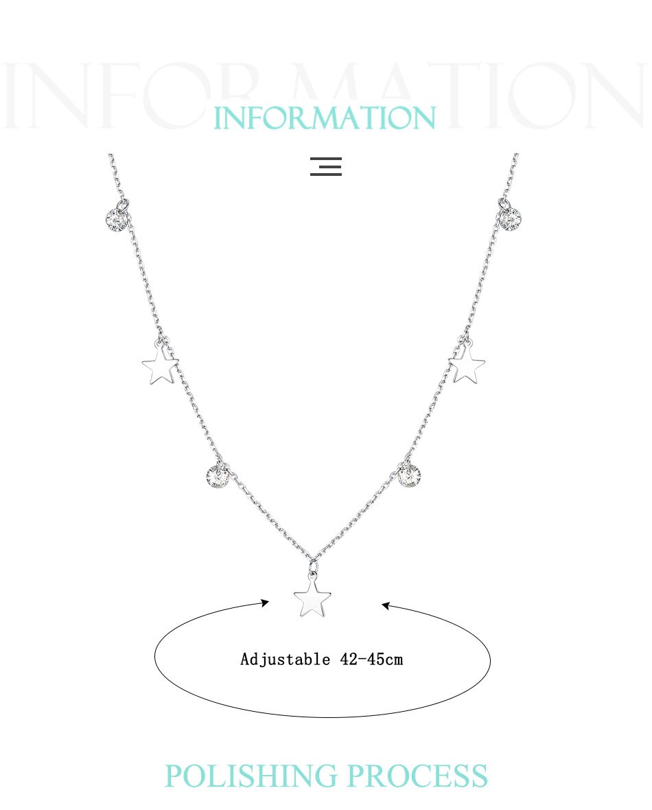 Victoriasvogue Real 100% 925 Silver Choker Rhinestone star pendant Necklace Crystal Women Chain Sterling Silver Fine Jewelry Gift