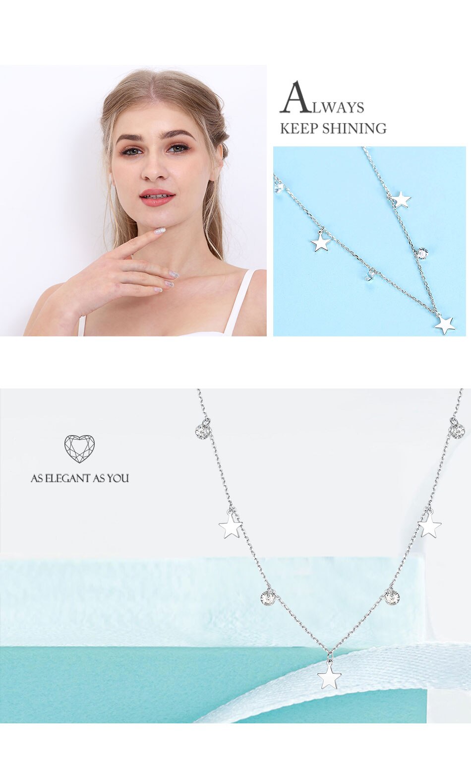 Victoriasvogue Real 100% 925 Silver Choker Rhinestone star pendant Necklace Crystal Women Chain Sterling Silver Fine Jewelry Gift