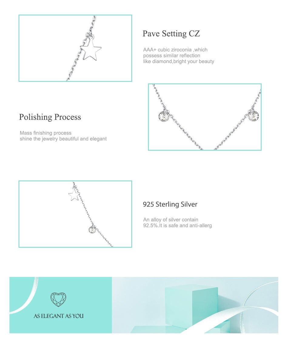 Victoriasvogue Real 100% 925 Silver Choker Rhinestone star pendant Necklace Crystal Women Chain Sterling Silver Fine Jewelry Gift