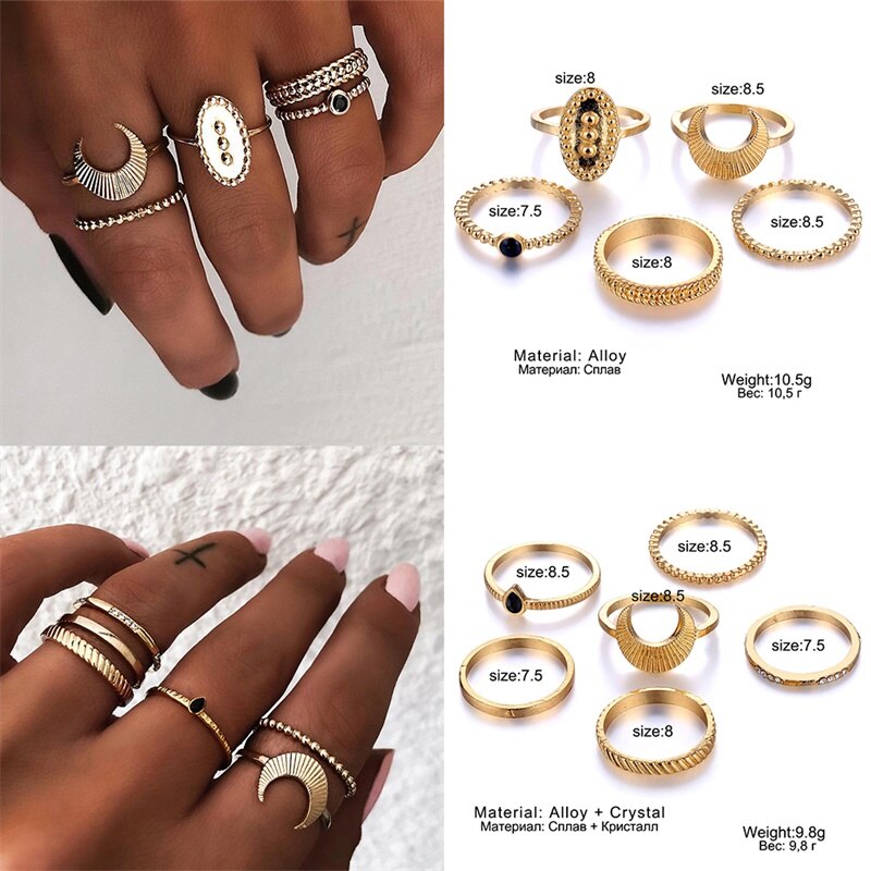 Victoriasvogue New Retro Design Crystal Star Moon Ring Set Women's Ring Bohemian Jewelry Victoriasvogue New Retro Design Crystal Star Moon Ring Set Women's Ring Bohemian Jewelry