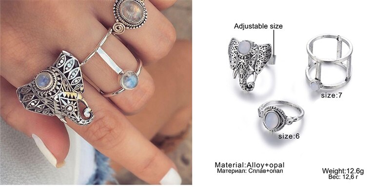 Victoriasvogue New Retro Design Crystal Star Moon Ring Set Women's Ring Bohemian Jewelry Victoriasvogue New Retro Design Crystal Star Moon Ring Set Women's Ring Bohemian Jewelry