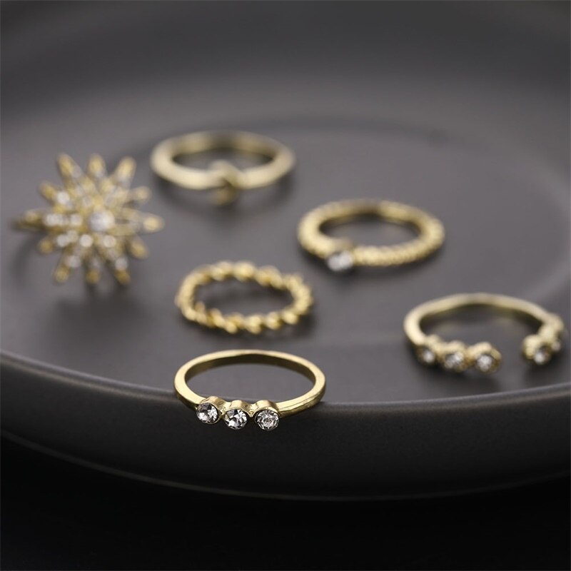 Victoriasvogue New Retro Design Crystal Star Moon Ring Set Women's Ring Bohemian Jewelry Victoriasvogue New Retro Design Crystal Star Moon Ring Set Women's Ring Bohemian Jewelry