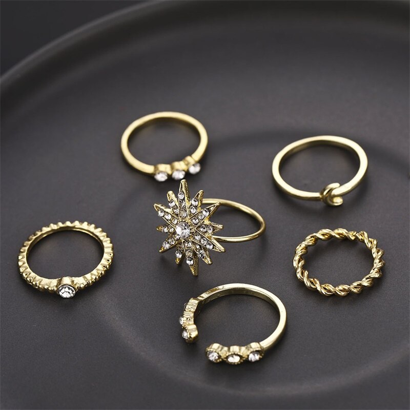 Victoriasvogue New Retro Design Crystal Star Moon Ring Set Women's Ring Bohemian Jewelry Victoriasvogue New Retro Design Crystal Star Moon Ring Set Women's Ring Bohemian Jewelry