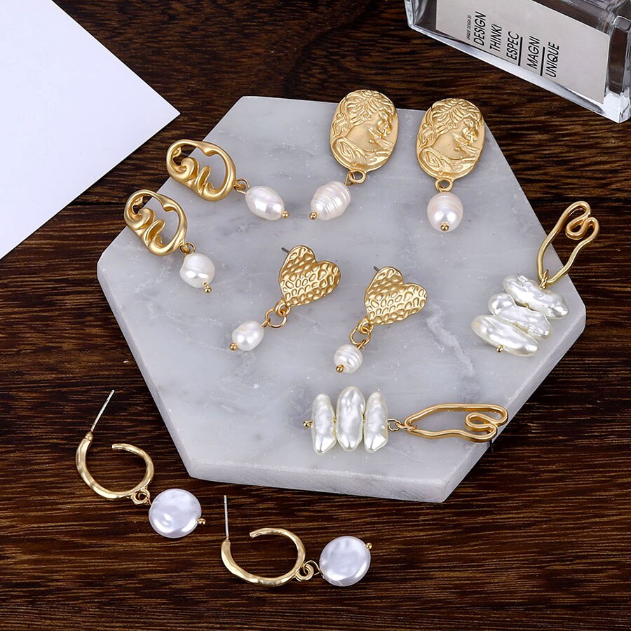 Victoriasvogue Big Simulated Pearl Earrings 2019 For Women Lover Geometric Gold Round Heart Drop Dangle Earring Korean Statement Jewelry