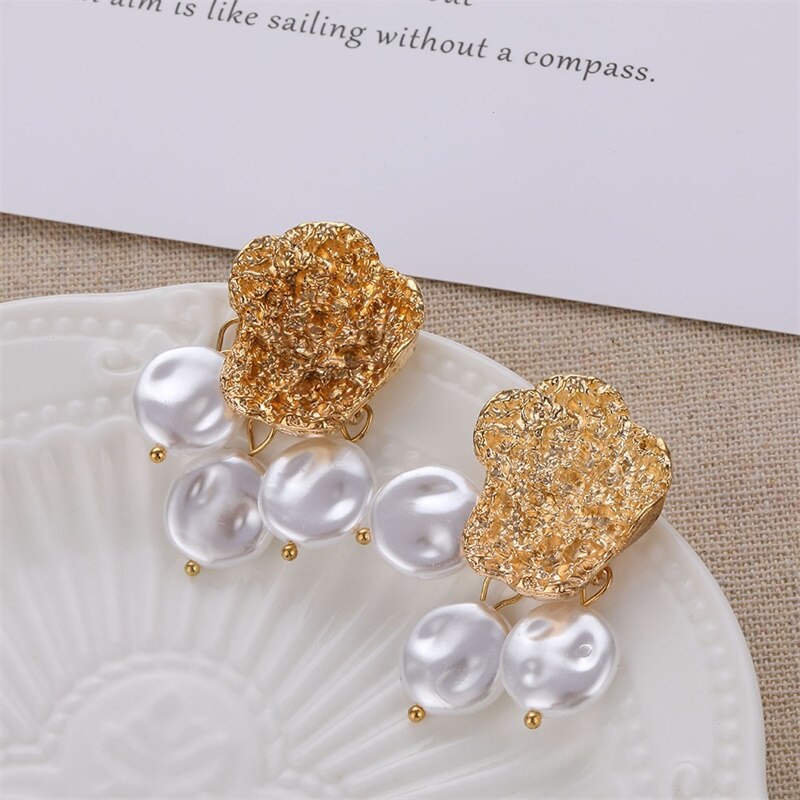 Victoriasvogue Big Simulated Pearl Earrings 2019 For Women Lover Geometric Gold Round Heart Drop Dangle Earring Korean Statement Jewelry