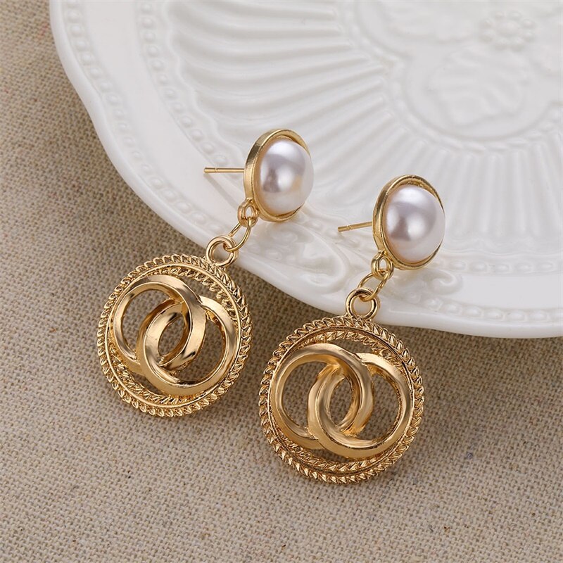 Victoriasvogue Big Simulated Pearl Earrings 2019 For Women Lover Geometric Gold Round Heart Drop Dangle Earring Korean Statement Jewelry
