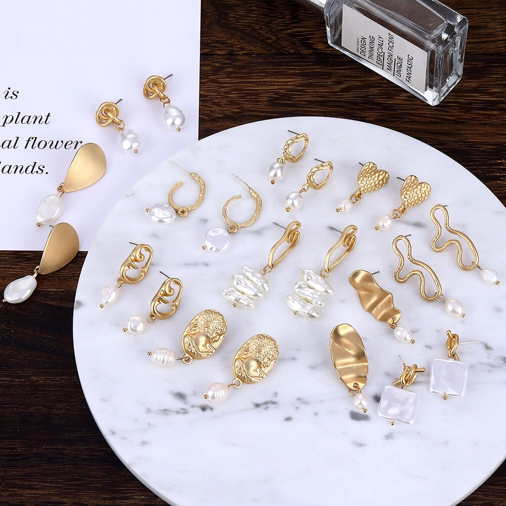 Victoriasvogue Big Simulated Pearl Earrings 2019 For Women Lover Geometric Gold Round Heart Drop Dangle Earring Korean Statement Jewelry