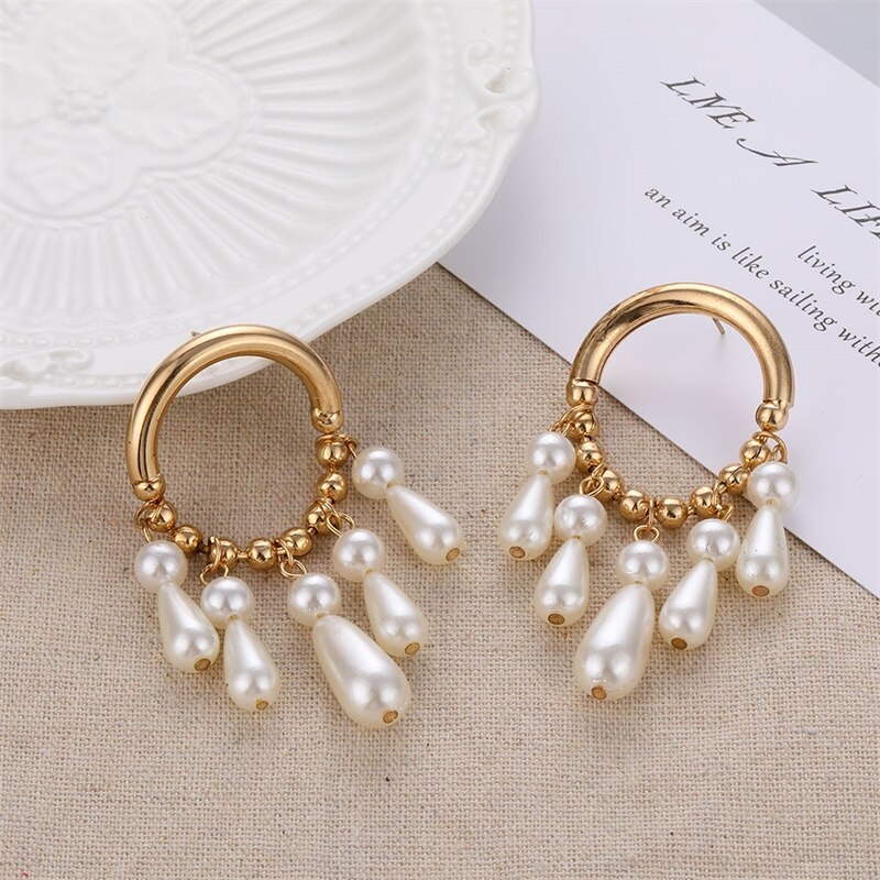 Victoriasvogue Big Simulated Pearl Earrings 2019 For Women Lover Geometric Gold Round Heart Drop Dangle Earring Korean Statement Jewelry