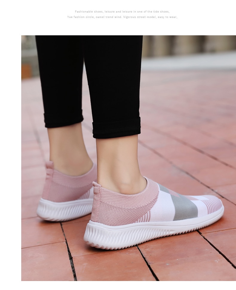 Victoria's Vogue Women's Casual Vulcanized Shoes Woman Mesh Sneakers Women Knitted Flat Ladies Slip On Female Footwear Size 42 Feminino Zapatos