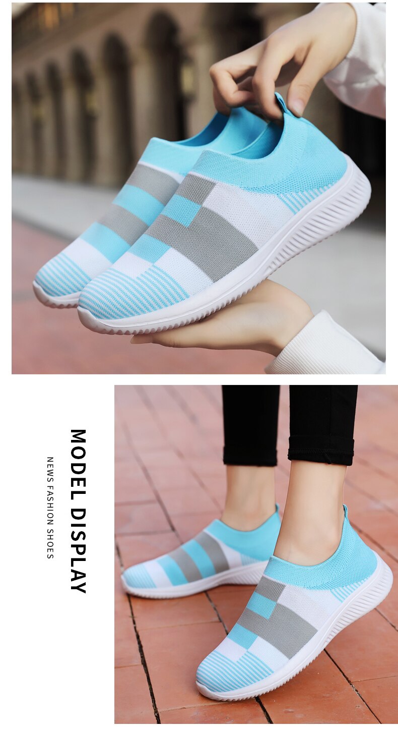 Victoria's Vogue Women's Casual Vulcanized Shoes Woman Mesh Sneakers Women Knitted Flat Ladies Slip On Female Footwear Size 42 Feminino Zapatos