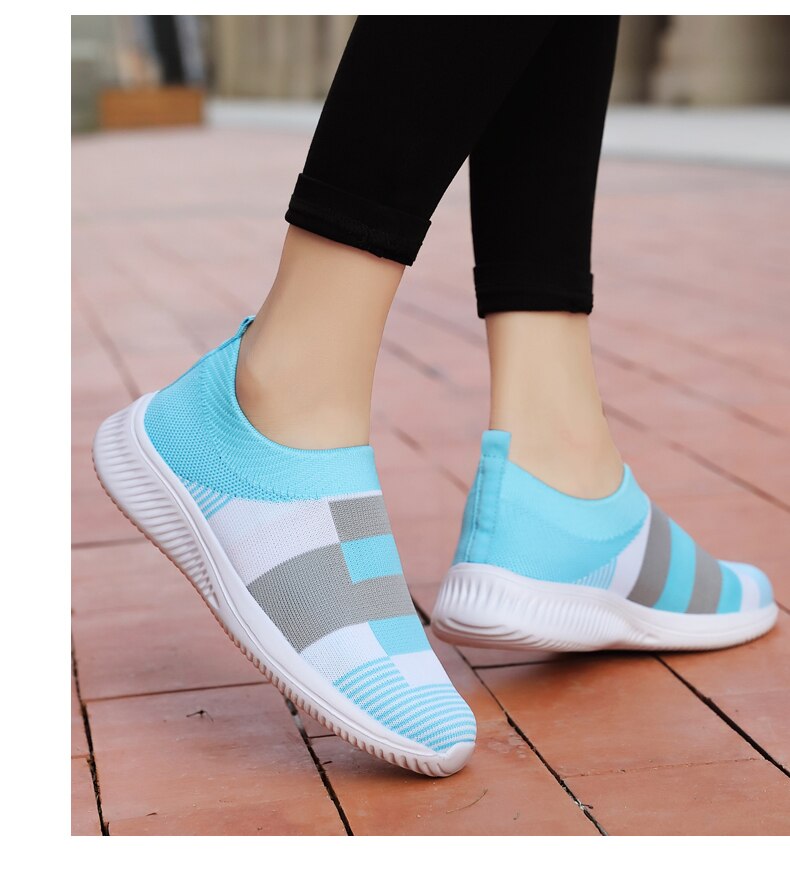 Victoria's Vogue Women's Casual Vulcanized Shoes Woman Mesh Sneakers Women Knitted Flat Ladies Slip On Female Footwear Size 42 Feminino Zapatos