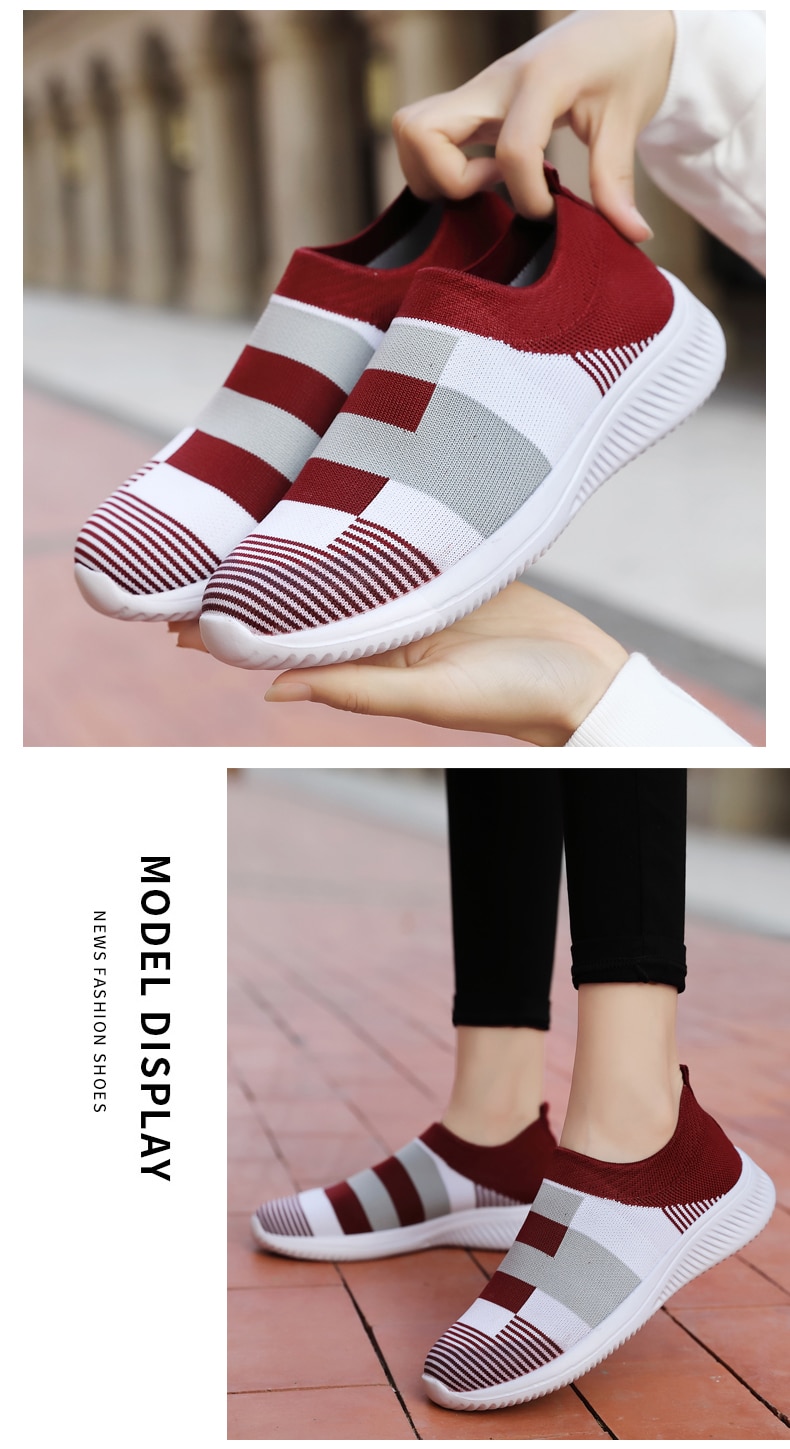 Victoria's Vogue Women's Casual Vulcanized Shoes Woman Mesh Sneakers Women Knitted Flat Ladies Slip On Female Footwear Size 42 Feminino Zapatos