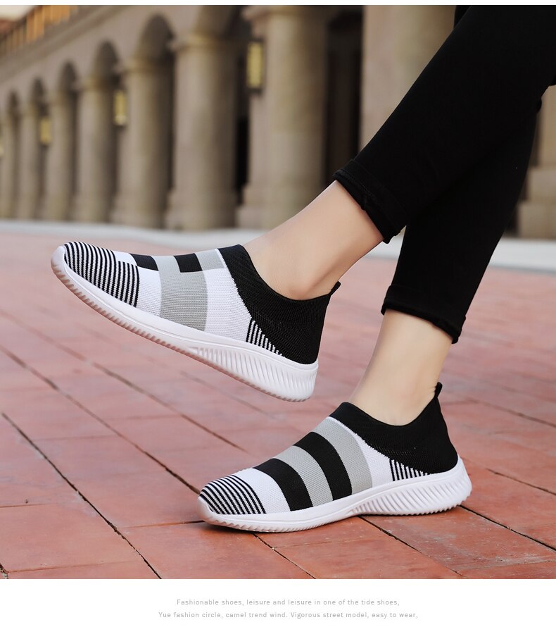 Victoria's Vogue Women's Casual Vulcanized Shoes Woman Mesh Sneakers Women Knitted Flat Ladies Slip On Female Footwear Size 42 Feminino Zapatos