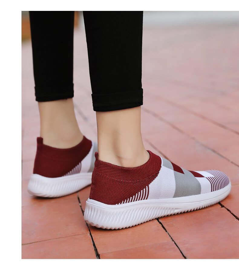 Victoria's Vogue Women's Casual Vulcanized Shoes Woman Mesh Sneakers Women Knitted Flat Ladies Slip On Female Footwear Size 42 Feminino Zapatos