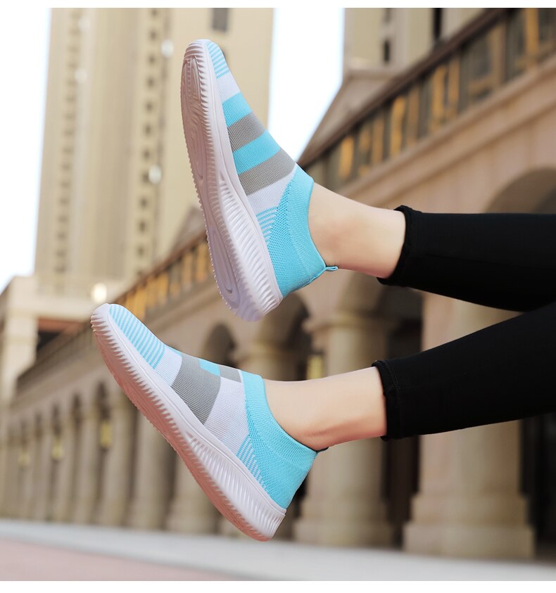 Victoria's Vogue Women's Casual Vulcanized Shoes Woman Mesh Sneakers Women Knitted Flat Ladies Slip On Female Footwear Size 42 Feminino Zapatos