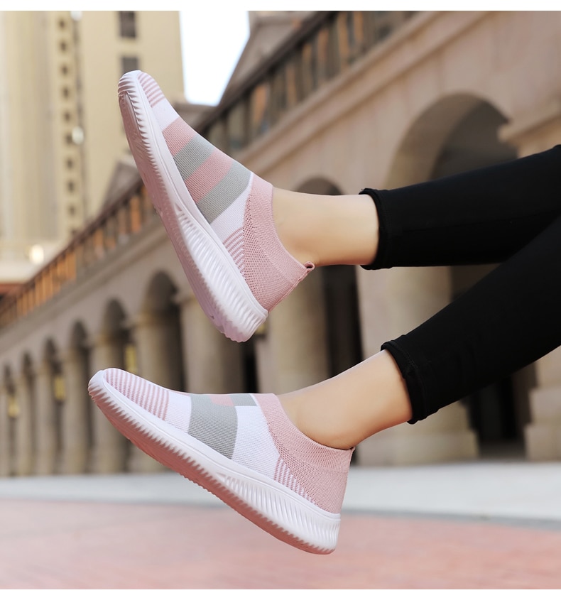 Victoria's Vogue Women's Casual Vulcanized Shoes Woman Mesh Sneakers Women Knitted Flat Ladies Slip On Female Footwear Size 42 Feminino Zapatos