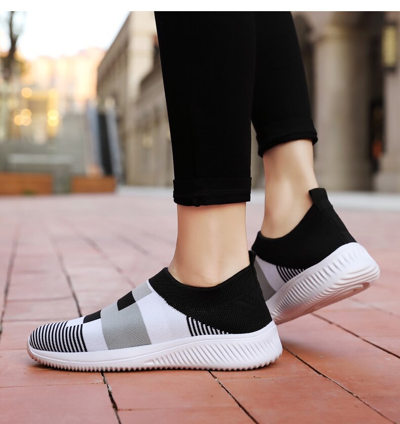 Victoria's Vogue Women's Casual Vulcanized Shoes Woman Mesh Sneakers Women Knitted Flat Ladies Slip On Female Footwear Size 42 Feminino Zapatos
