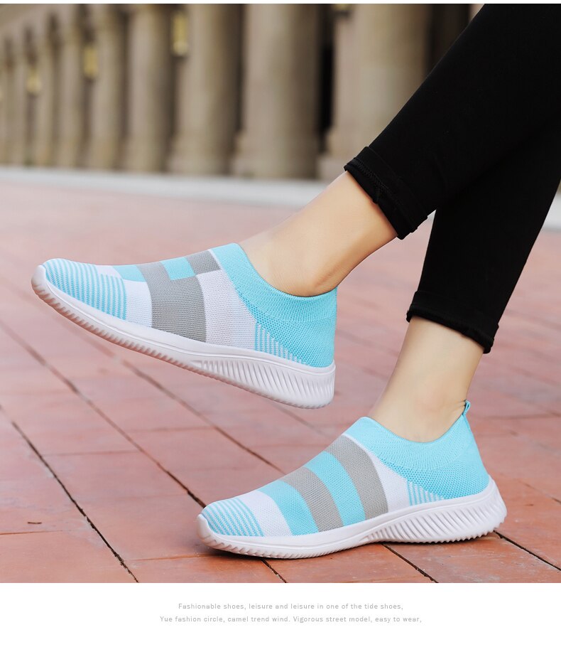 Victoria's Vogue Women's Casual Vulcanized Shoes Woman Mesh Sneakers Women Knitted Flat Ladies Slip On Female Footwear Size 42 Feminino Zapatos