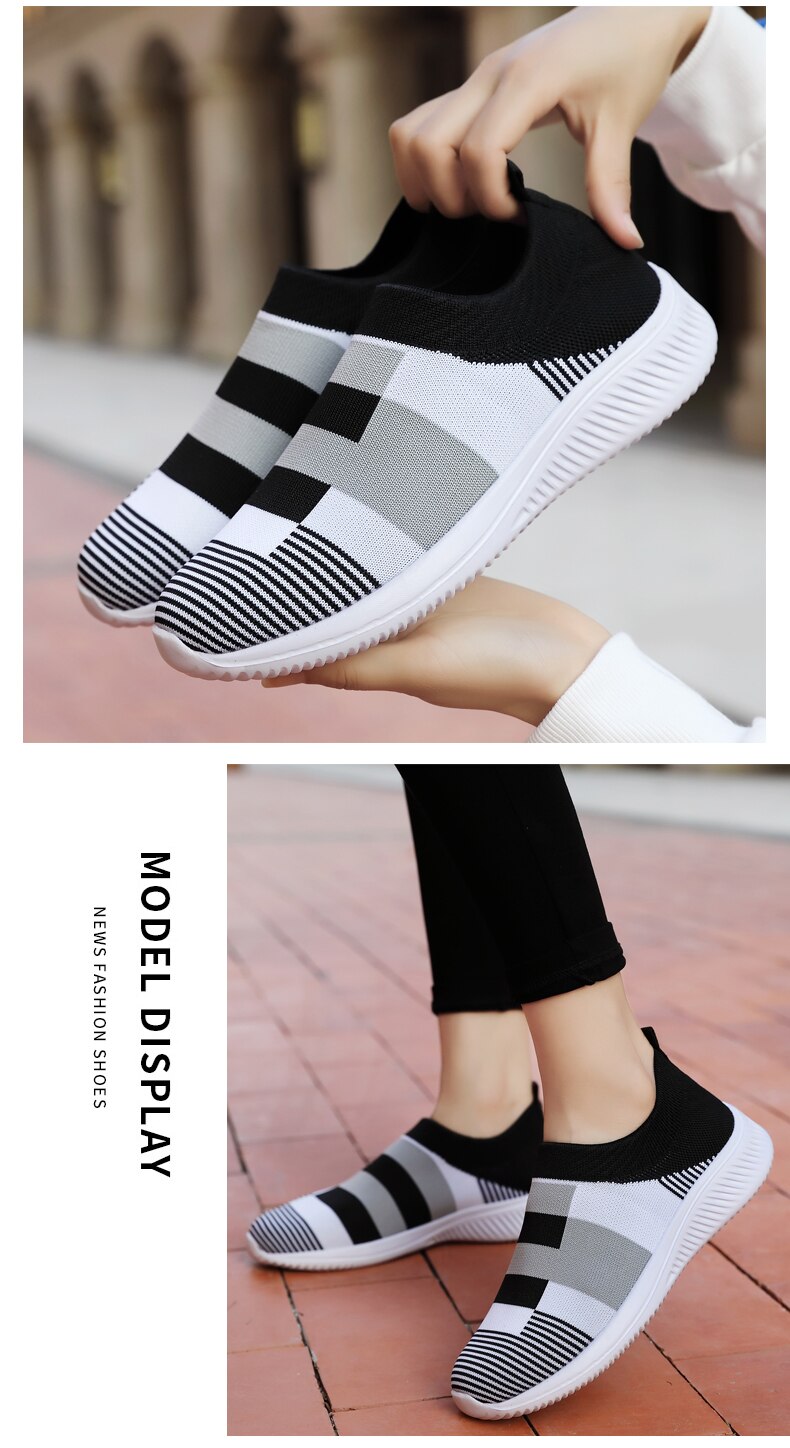 Victoria's Vogue Women's Casual Vulcanized Shoes Woman Mesh Sneakers Women Knitted Flat Ladies Slip On Female Footwear Size 42 Feminino Zapatos
