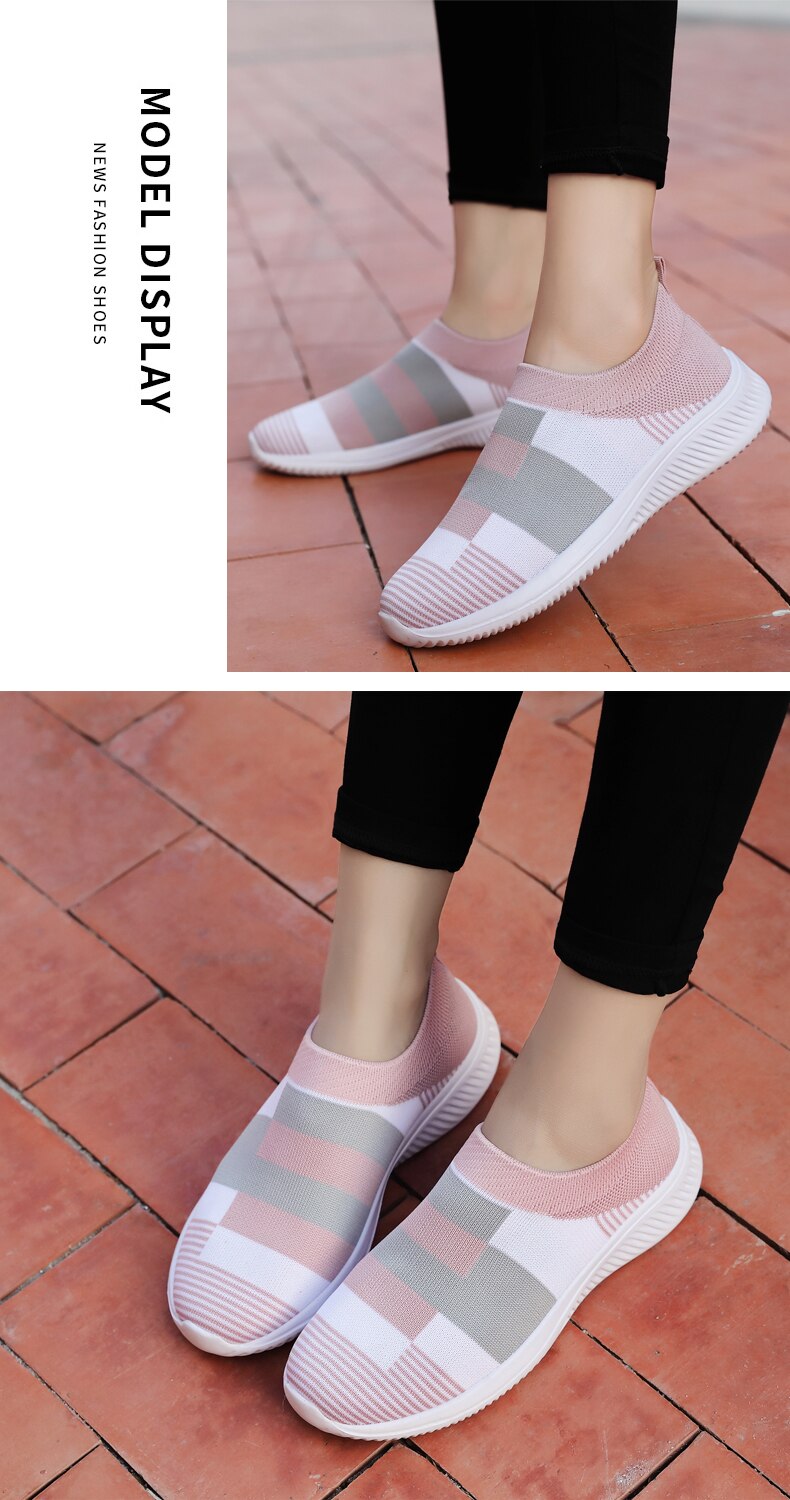 Victoria's Vogue Women's Casual Vulcanized Shoes Woman Mesh Sneakers Women Knitted Flat Ladies Slip On Female Footwear Size 42 Feminino Zapatos